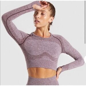 Gymshark Flex Cropped Top S/M Purple Vital Seamless Long Sleeve Open Back Marl
